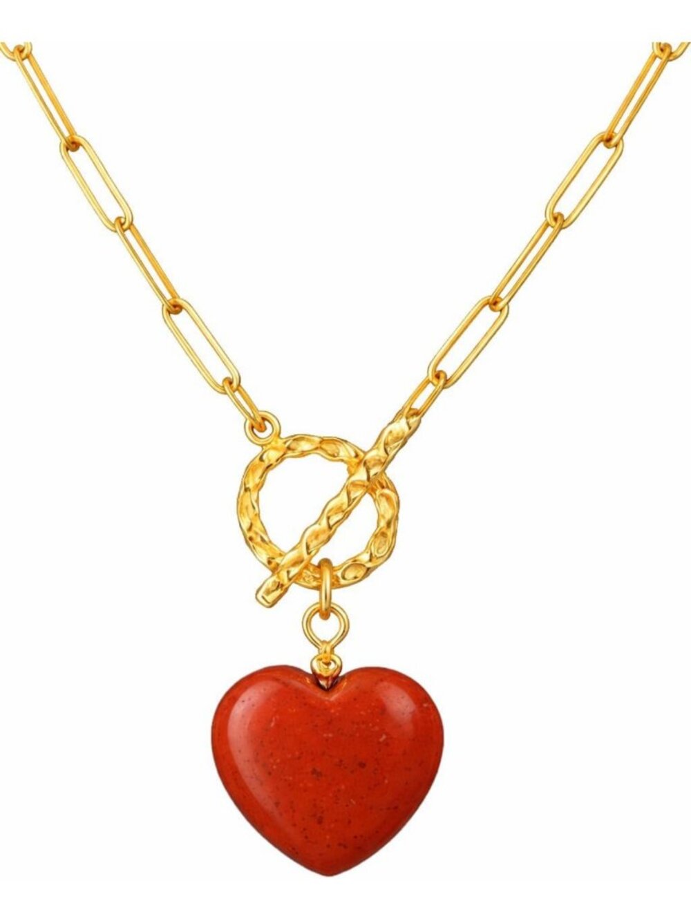 Handmade Gemstone Heart Pendant Necklace, Gold Toggle, 11 Birthstones, Paperclip